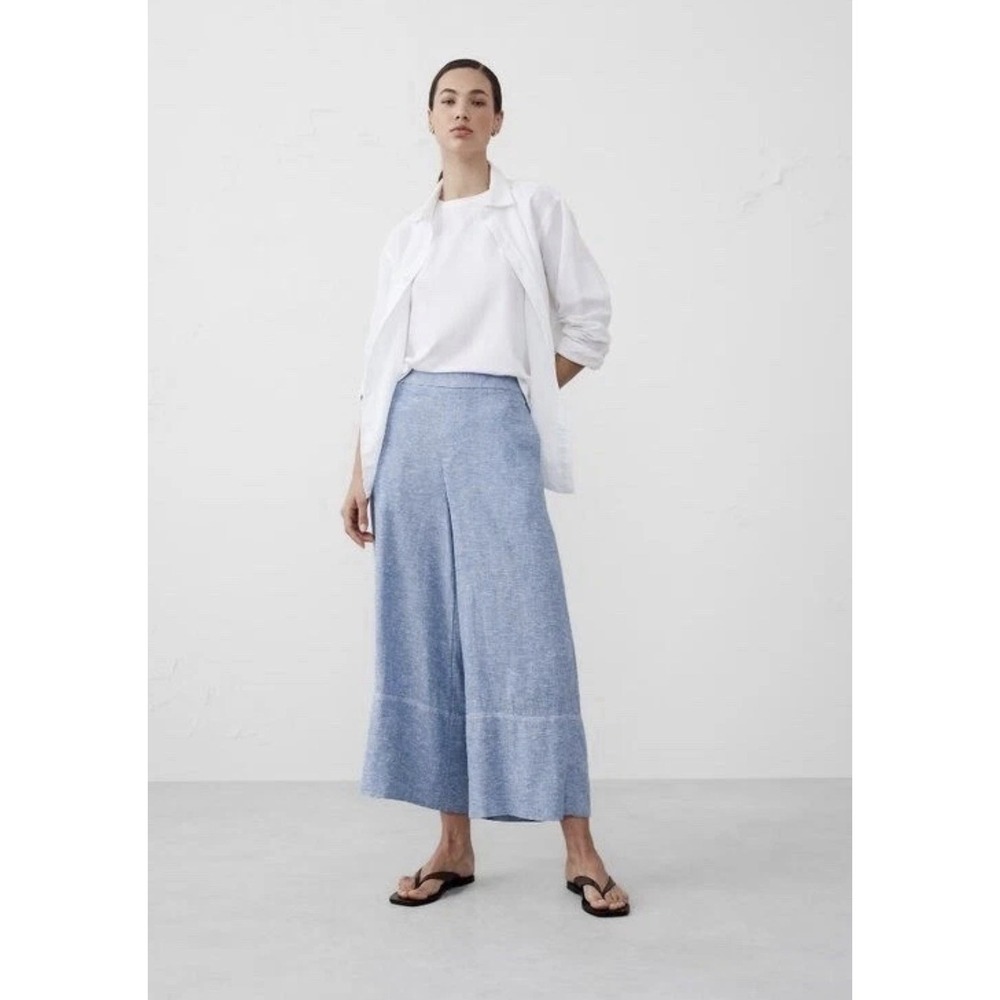 Banana Republic Wide-Leg Cropped Pants Linen Blend Size M Coastal Pull On
